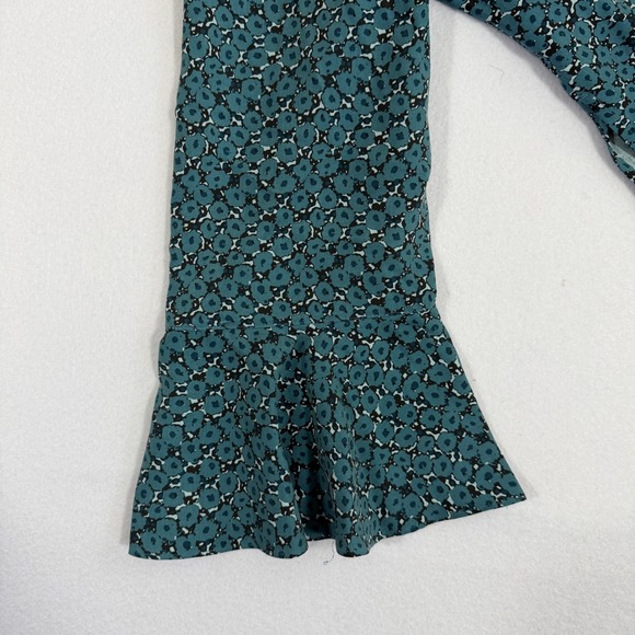 Coldwater Creek Womens Teal Floral 100% Silk Blouse Flounce Sleeve Size M - Picture 7 of 9